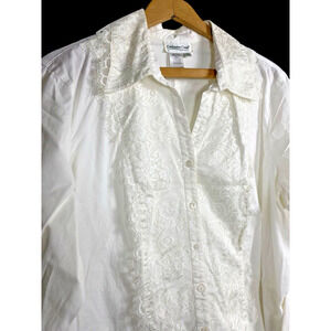 Coldwater Creek Blouse Size 2X White Crochet Lace Romantic Victorian Edwardian